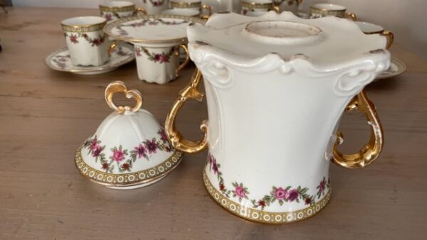 Ancien service à café - 1900 - Porcelaine de Limoges ancienne - Décors fleurs et branchages -