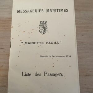 Le Mariette Pacha - Liste des passagers 16 novembre 1934 -