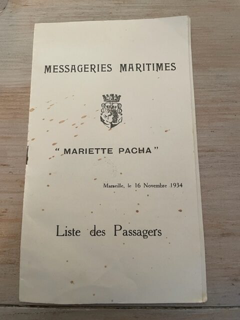 Le Mariette Pacha - Liste des passagers 16 novembre 1934 -