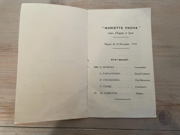 Le Mariette Pacha - Liste des passagers 16 novembre 1934 -